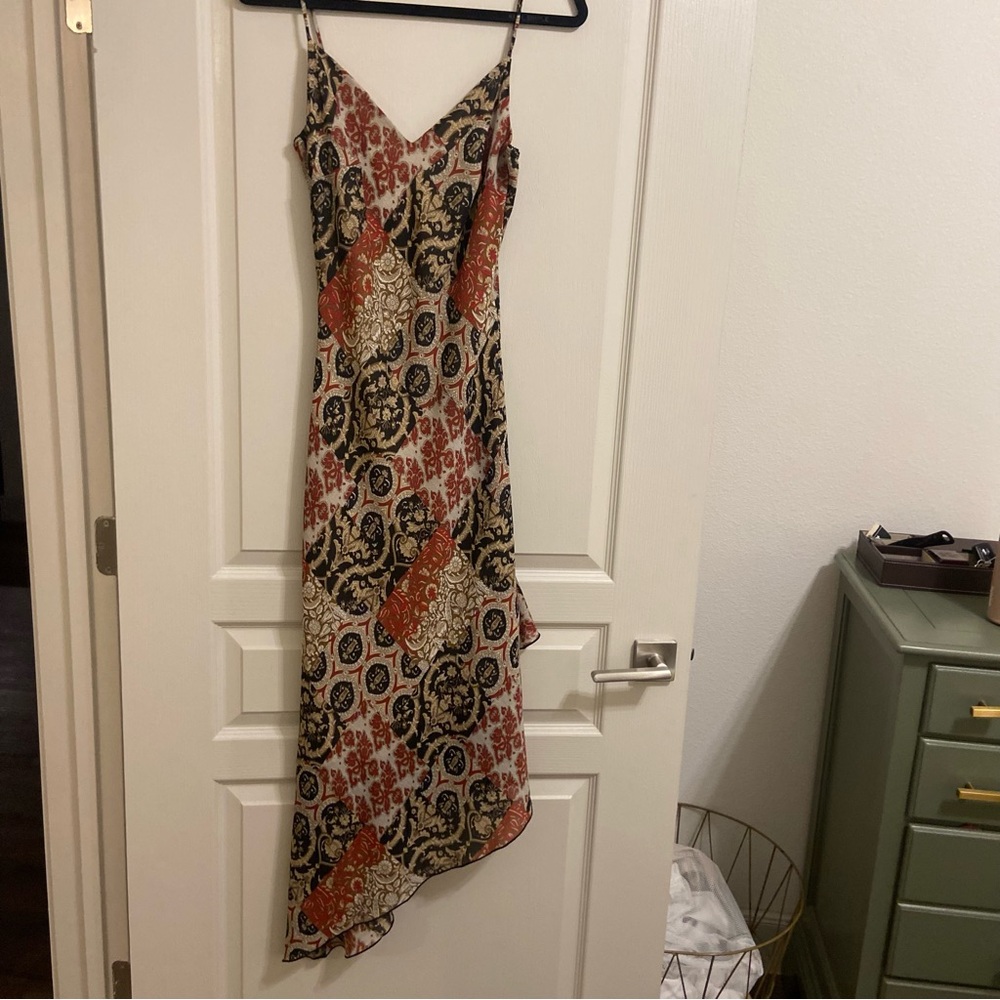 American Vintage Asymmetrical Dress in Black, Red, and Cream